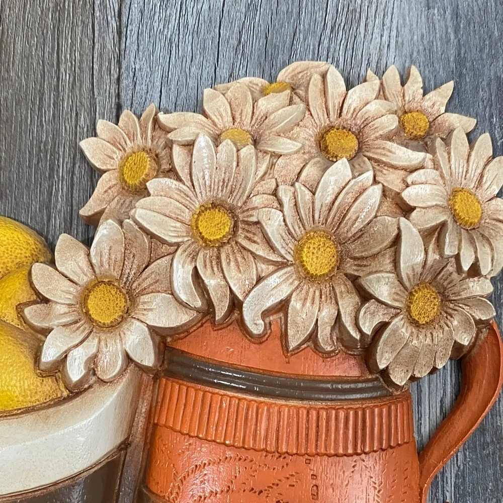 Homco Vtg Yellow and Cream Wall Art with Lemons and Daisies